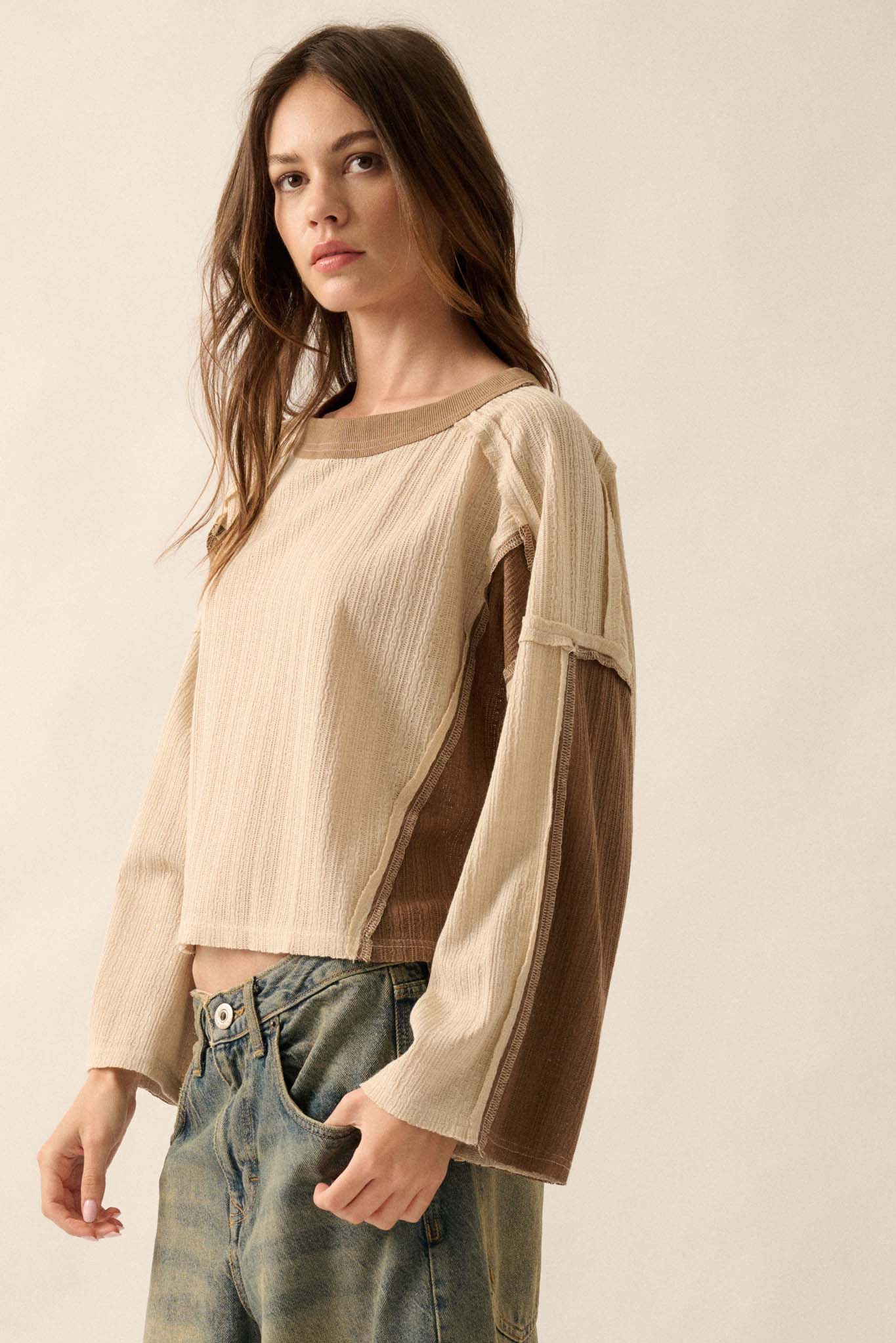 Block Party Exposed-Seam Patchwork Knit Top - ShopPromesa