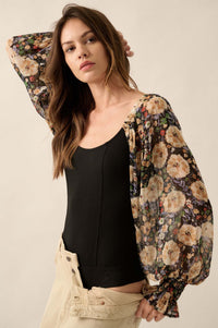 Bright Harvest Floral Balloon-Sleeve Bodysuit - ShopPromesa