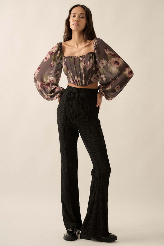 Love Is a Rose Floral Chiffon Cropped Corset Top - ShopPromesa