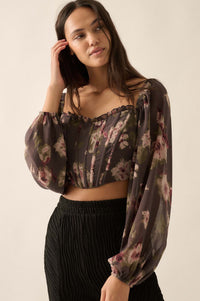 Love Is a Rose Floral Chiffon Cropped Corset Top - ShopPromesa