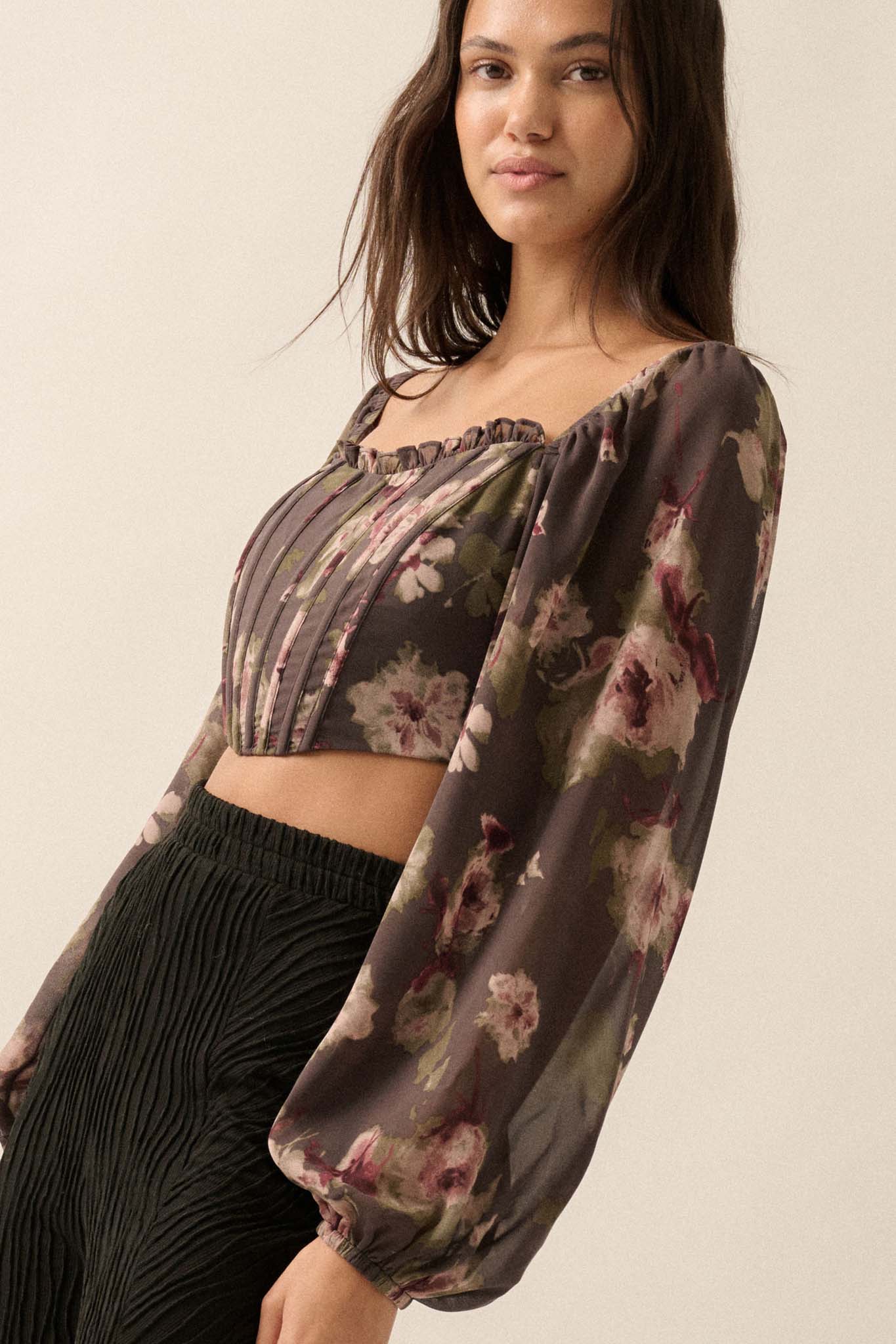 Love Is a Rose Floral Chiffon Cropped Corset Top - ShopPromesa