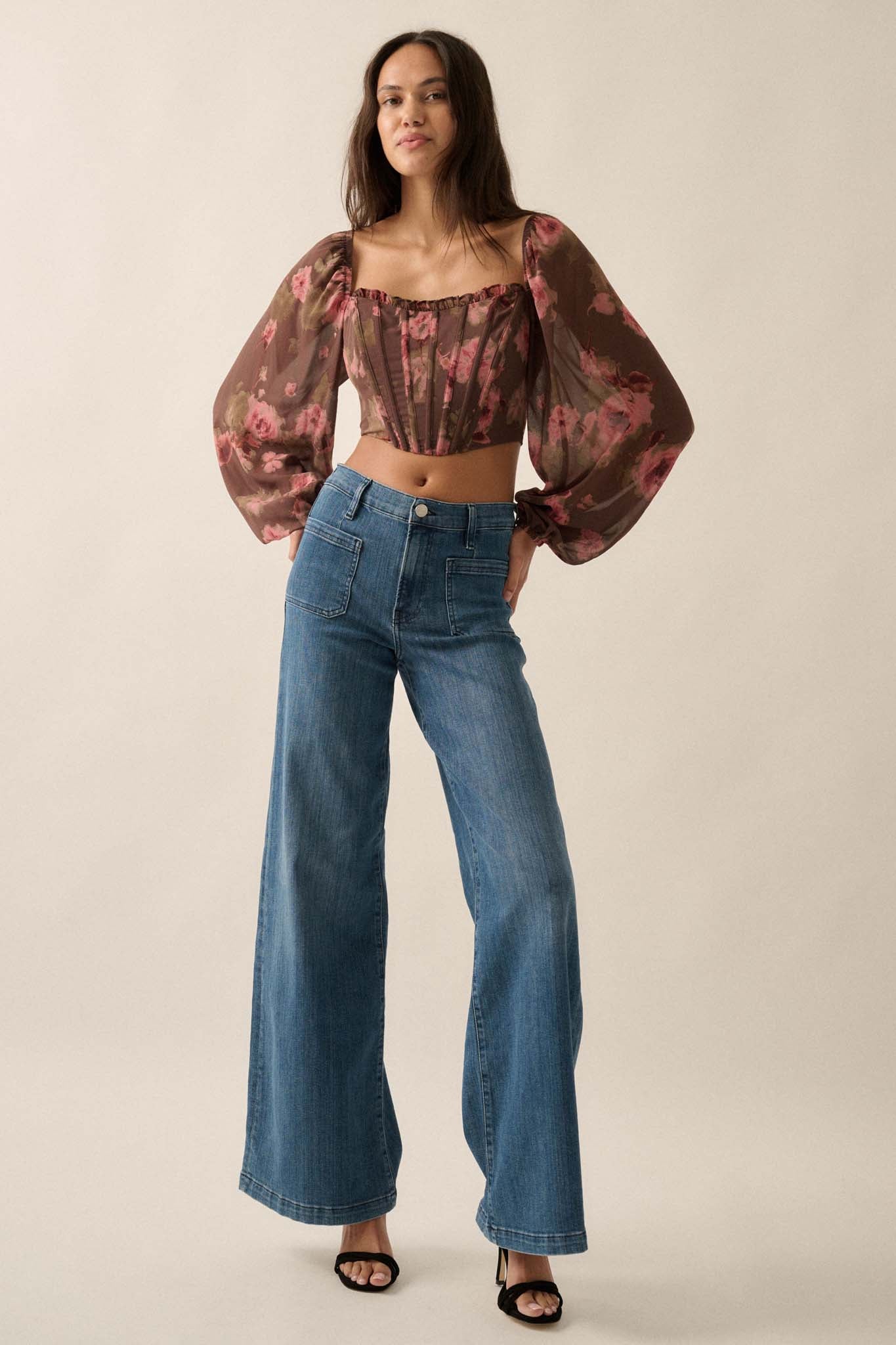 Love Is a Rose Floral Chiffon Cropped Corset Top - ShopPromesa