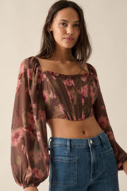 Love Is a Rose Floral Chiffon Cropped Corset Top - ShopPromesa