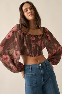 Love Is a Rose Floral Chiffon Cropped Corset Top - ShopPromesa