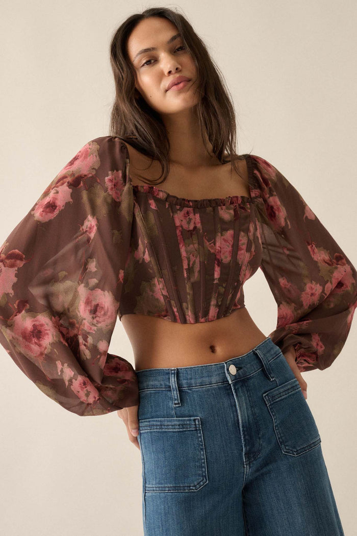 Love Is a Rose Floral Chiffon Cropped Corset Top - ShopPromesa