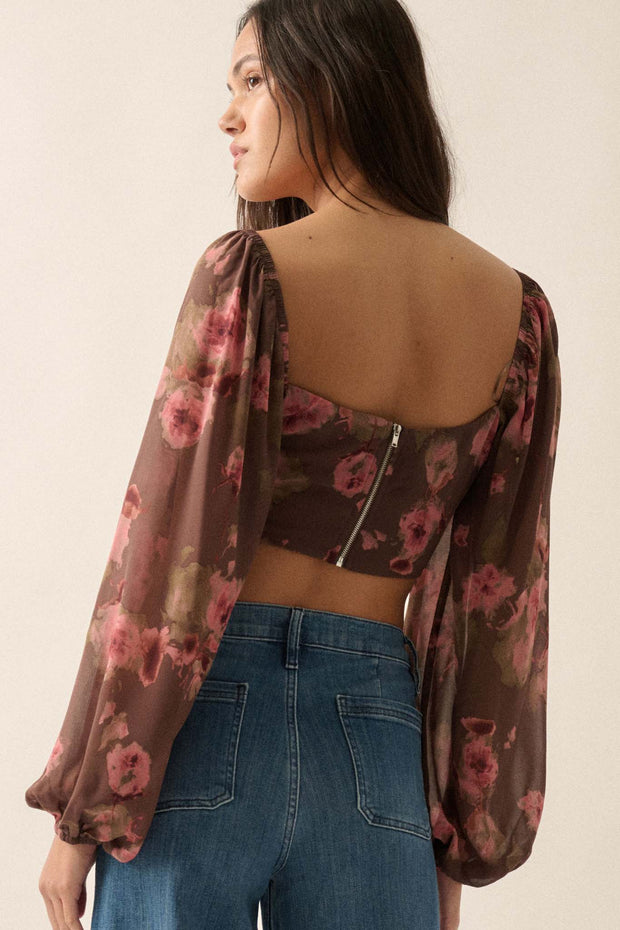 Love Is a Rose Floral Chiffon Cropped Corset Top - ShopPromesa