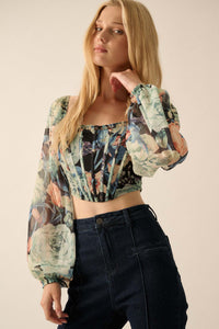 Belle Blossoms Floral Chiffon Cropped Corset Top - ShopPromesa