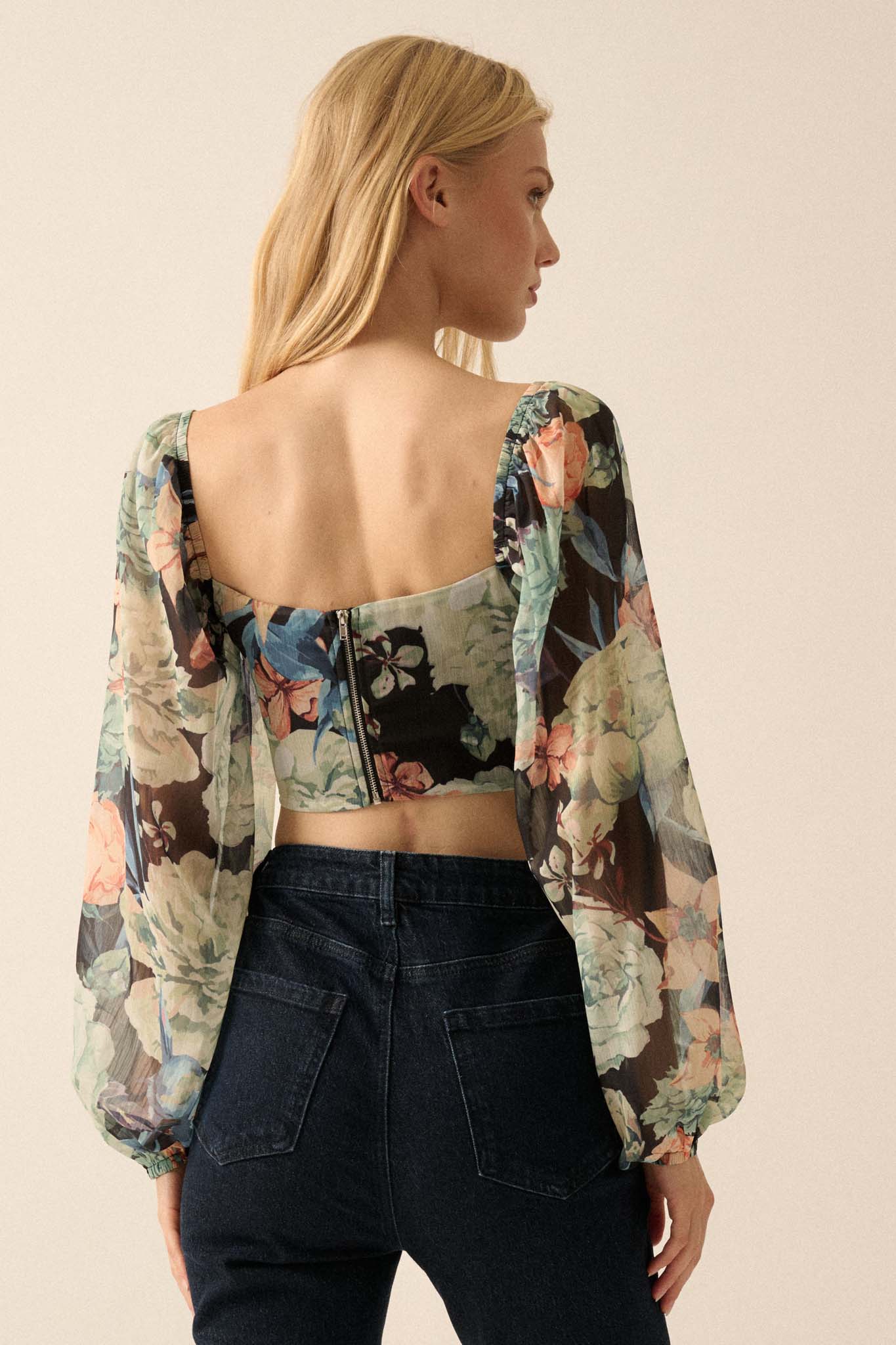 Belle Blossoms Floral Chiffon Cropped Corset Top - ShopPromesa