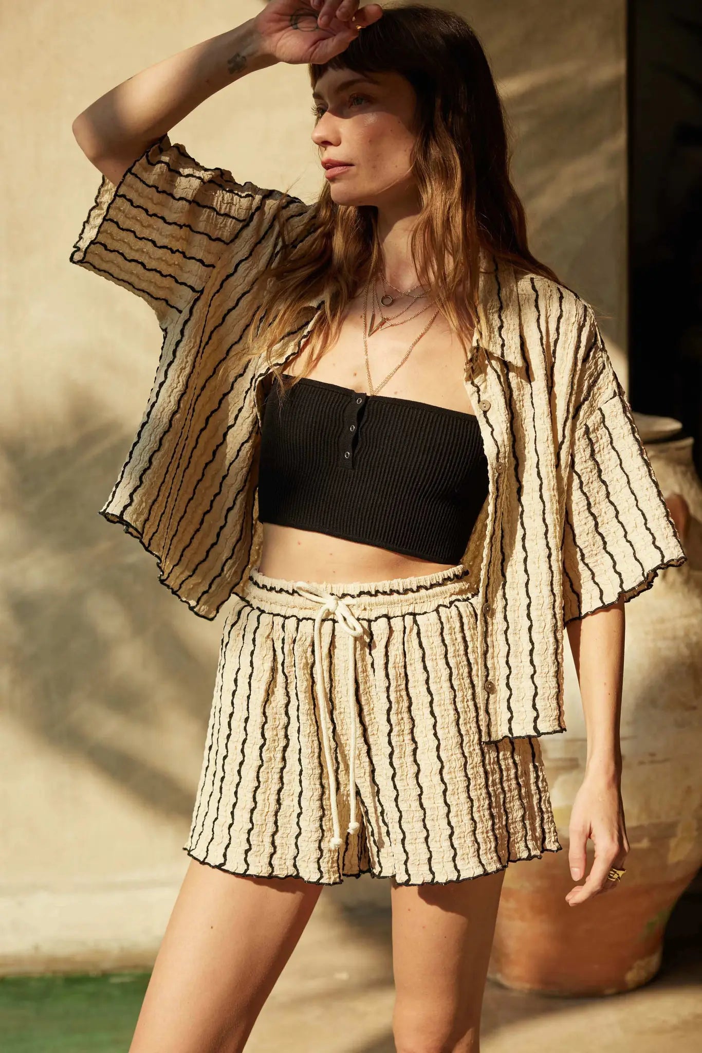 Waves Calling Striped Knit Button-Front Camp Shirt - ShopPromesa