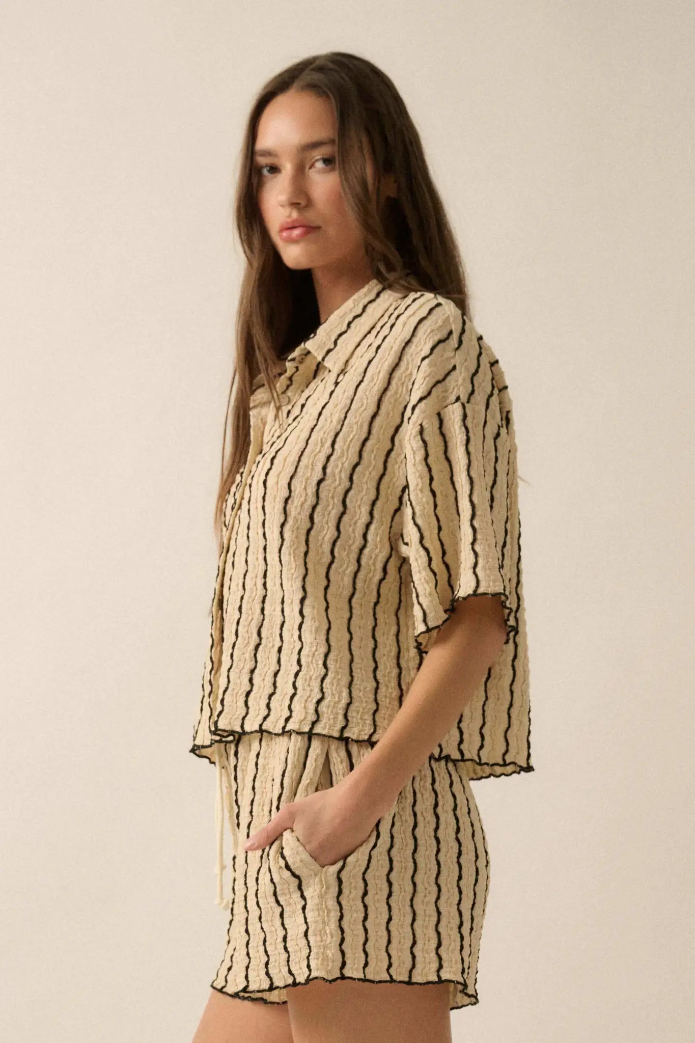 Waves Calling Striped Knit Button-Front Camp Shirt - ShopPromesa