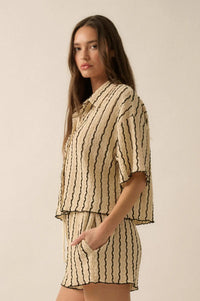 Waves Calling Striped Knit Button-Front Camp Shirt - ShopPromesa
