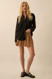 Pure Poetry Floral Lace Button-Up Pocket Shirt - ShopPromesa