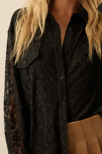 Pure Poetry Floral Lace Button-Up Pocket Shirt - ShopPromesa