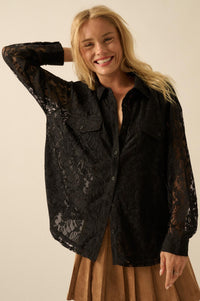 Pure Poetry Floral Lace Button-Up Pocket Shirt - ShopPromesa