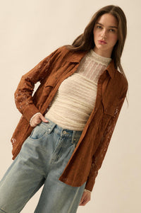 Pure Poetry Floral Lace Button-Up Pocket Shirt - ShopPromesa