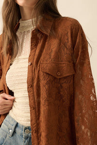 Pure Poetry Floral Lace Button-Up Pocket Shirt - ShopPromesa