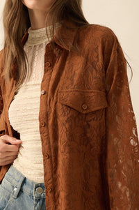 Pure Poetry Floral Lace Button-Up Pocket Shirt - ShopPromesa