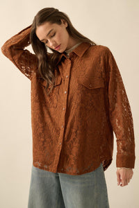 Pure Poetry Floral Lace Button-Up Pocket Shirt - ShopPromesa