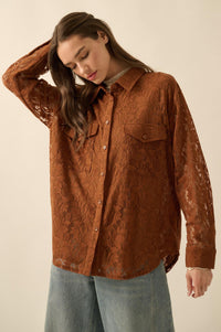 Pure Poetry Floral Lace Button-Up Pocket Shirt - ShopPromesa