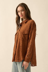 Pure Poetry Floral Lace Button-Up Pocket Shirt - ShopPromesa