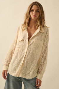 Pure Poetry Floral Lace Button-Up Pocket Shirt - ShopPromesa
