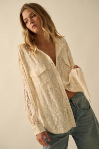 Pure Poetry Floral Lace Button-Up Pocket Shirt - ShopPromesa