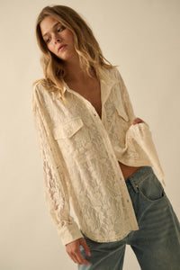 Pure Poetry Floral Lace Button-Up Pocket Shirt - ShopPromesa