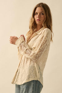 Pure Poetry Floral Lace Button-Up Pocket Shirt - ShopPromesa