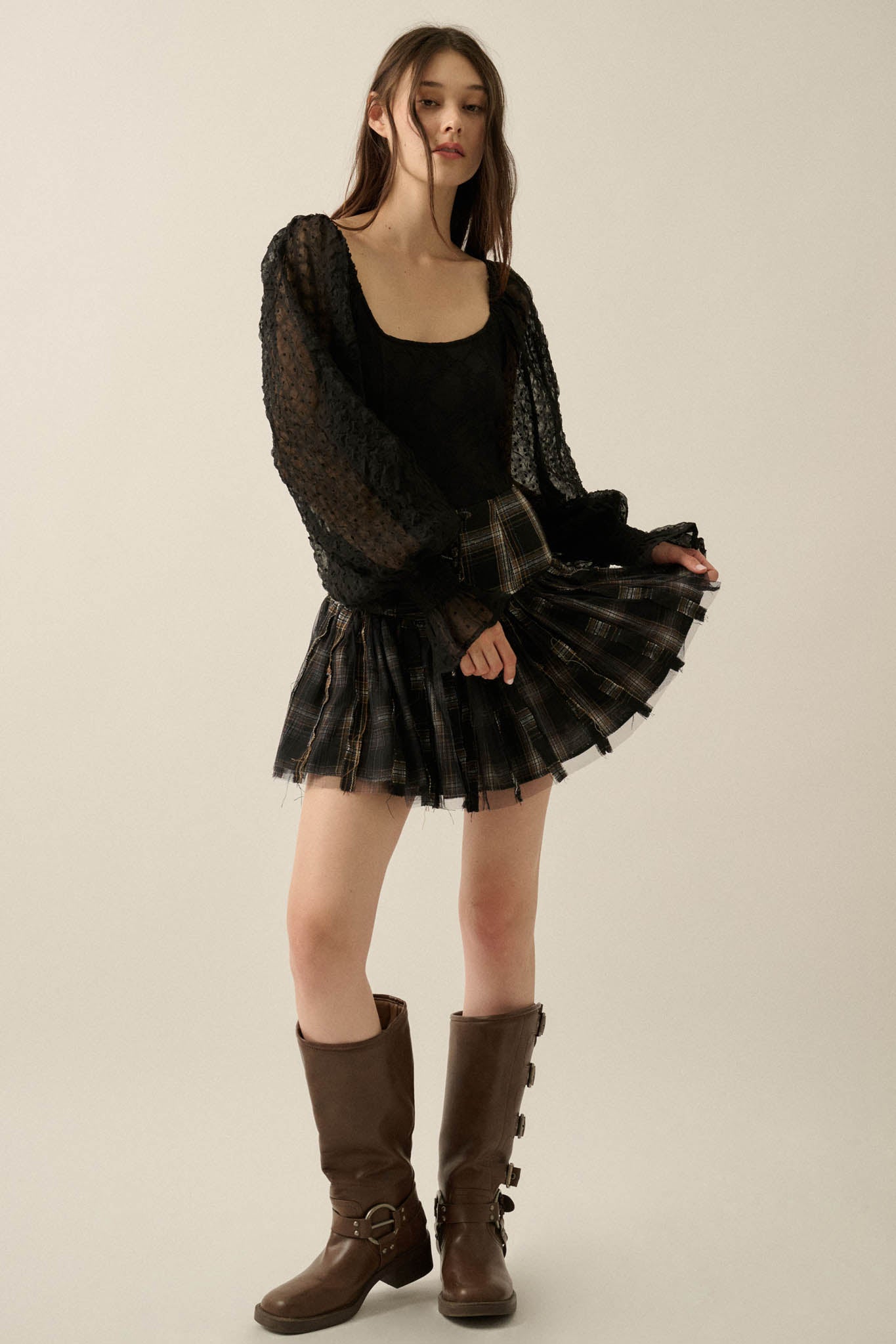 Pretty Much Lace and Swiss Dot Bishop-Sleeve Bodysuit - ShopPromesa