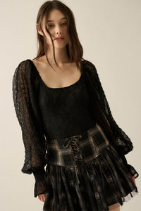 Pretty Much Lace and Swiss Dot Bishop-Sleeve Bodysuit - ShopPromesa