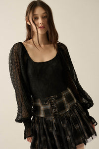 Pretty Much Lace and Swiss Dot Bishop-Sleeve Bodysuit - ShopPromesa