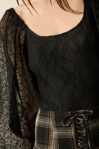 Pretty Much Lace and Swiss Dot Bishop-Sleeve Bodysuit - ShopPromesa