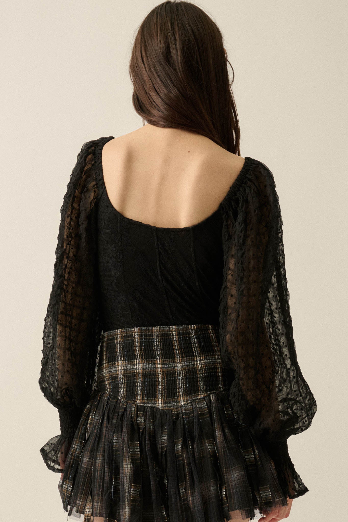 Pretty Much Lace and Swiss Dot Bishop-Sleeve Bodysuit - ShopPromesa