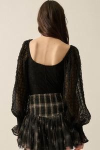 Pretty Much Lace and Swiss Dot Bishop-Sleeve Bodysuit - ShopPromesa