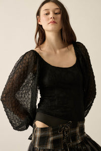 Pretty Much Lace and Swiss Dot Bishop-Sleeve Bodysuit - ShopPromesa