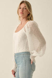 Pretty Much Lace and Swiss Dot Bishop-Sleeve Bodysuit - ShopPromesa