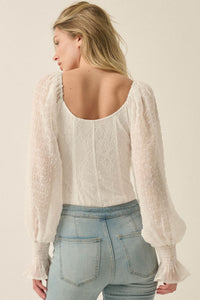Pretty Much Lace and Swiss Dot Bishop-Sleeve Bodysuit - ShopPromesa