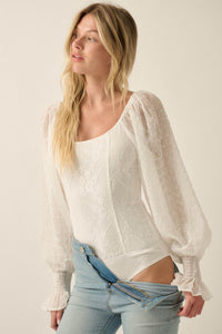 Pretty Much Lace and Swiss Dot Bishop-Sleeve Bodysuit - ShopPromesa