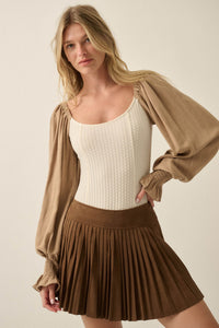 Pretty Perfect Waffle-Knit Bishop-Sleeve Bodysuit - ShopPromesa