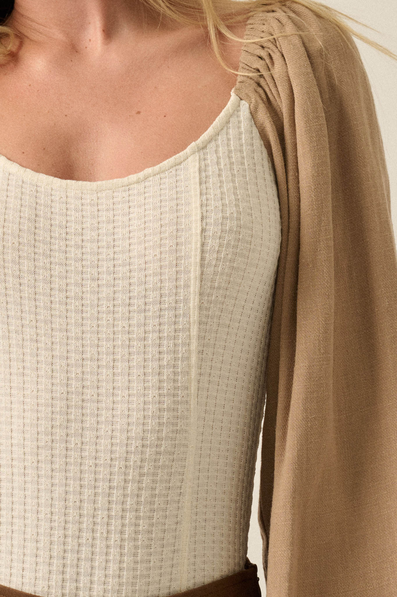 Pretty Perfect Waffle-Knit Bishop-Sleeve Bodysuit - ShopPromesa