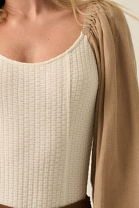 Pretty Perfect Waffle-Knit Bishop-Sleeve Bodysuit - ShopPromesa
