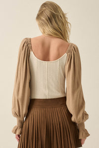 Pretty Perfect Waffle-Knit Bishop-Sleeve Bodysuit - ShopPromesa