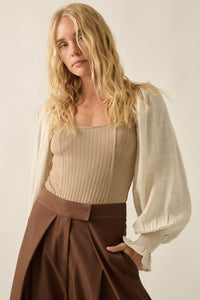 Pretty Perfect Waffle-Knit Bishop-Sleeve Bodysuit - ShopPromesa