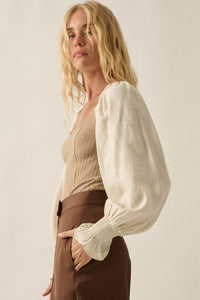 Pretty Perfect Waffle-Knit Bishop-Sleeve Bodysuit - ShopPromesa