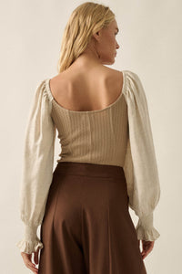 Pretty Perfect Waffle-Knit Bishop-Sleeve Bodysuit - ShopPromesa