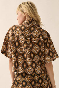 Mahogany Blooms Geometric Floral Camp Shirt - ShopPromesa