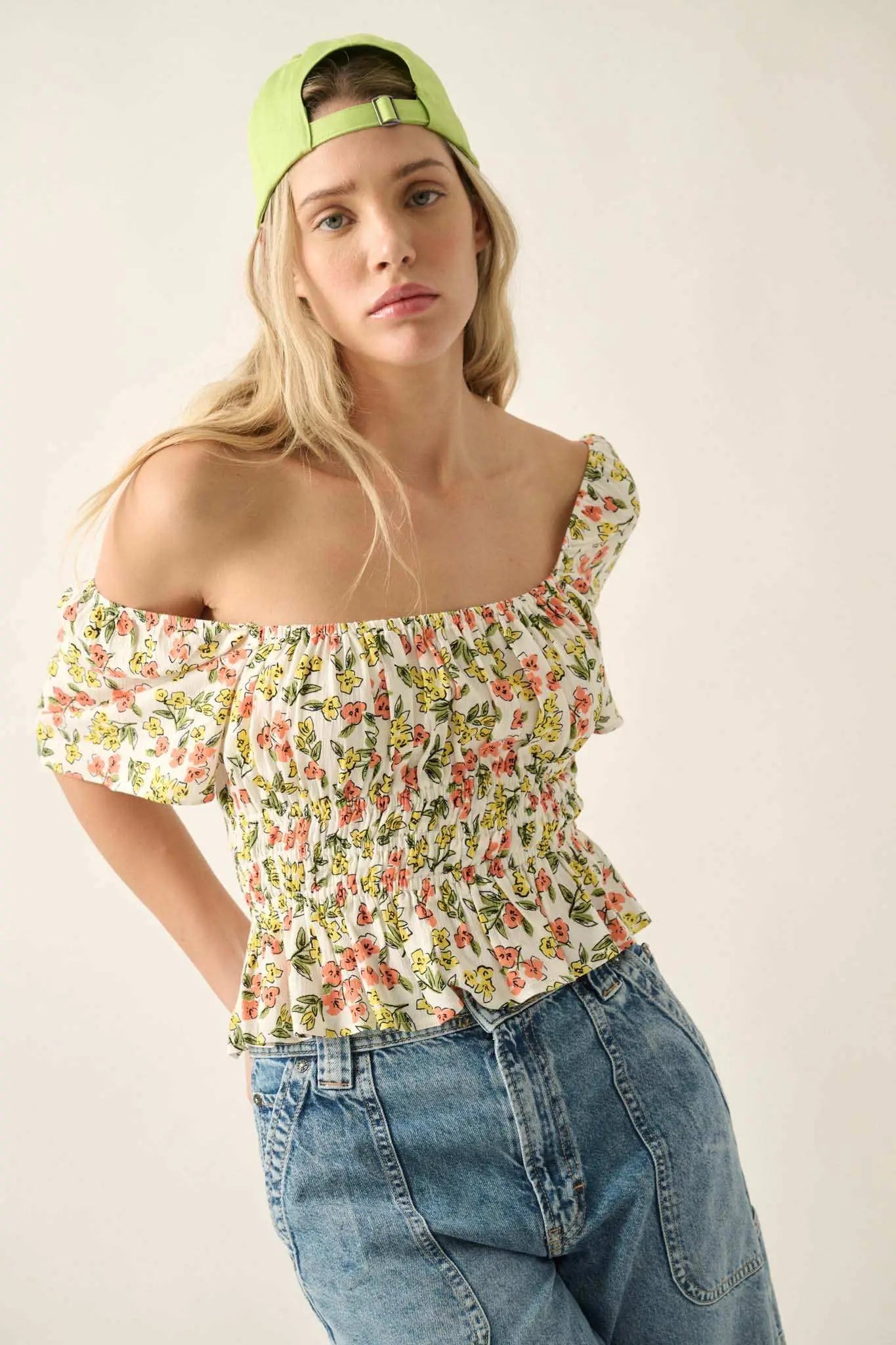 Blooming Joy Floral Lace-Up Peasant Top - ShopPromesa
