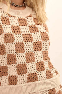 Reality Check Checker Crochet Knit Sweater Tank Top - ShopPromesa