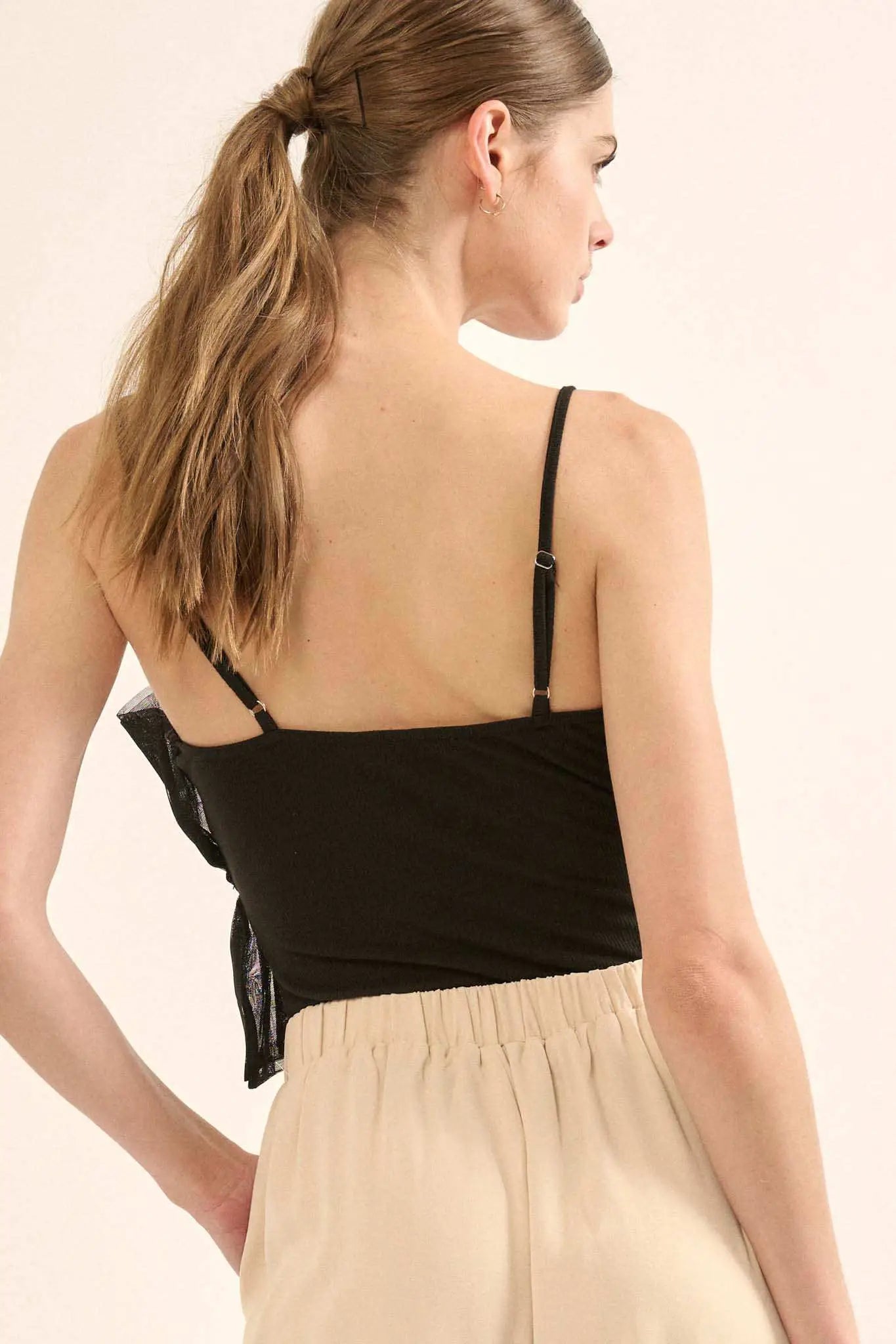 Turn Up the Volume Ruffled Tulle Cami Bodysuit - ShopPromesa