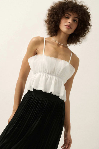 Turn Up the Volume Ruffled Tulle Cami Bodysuit | ShopPromesa